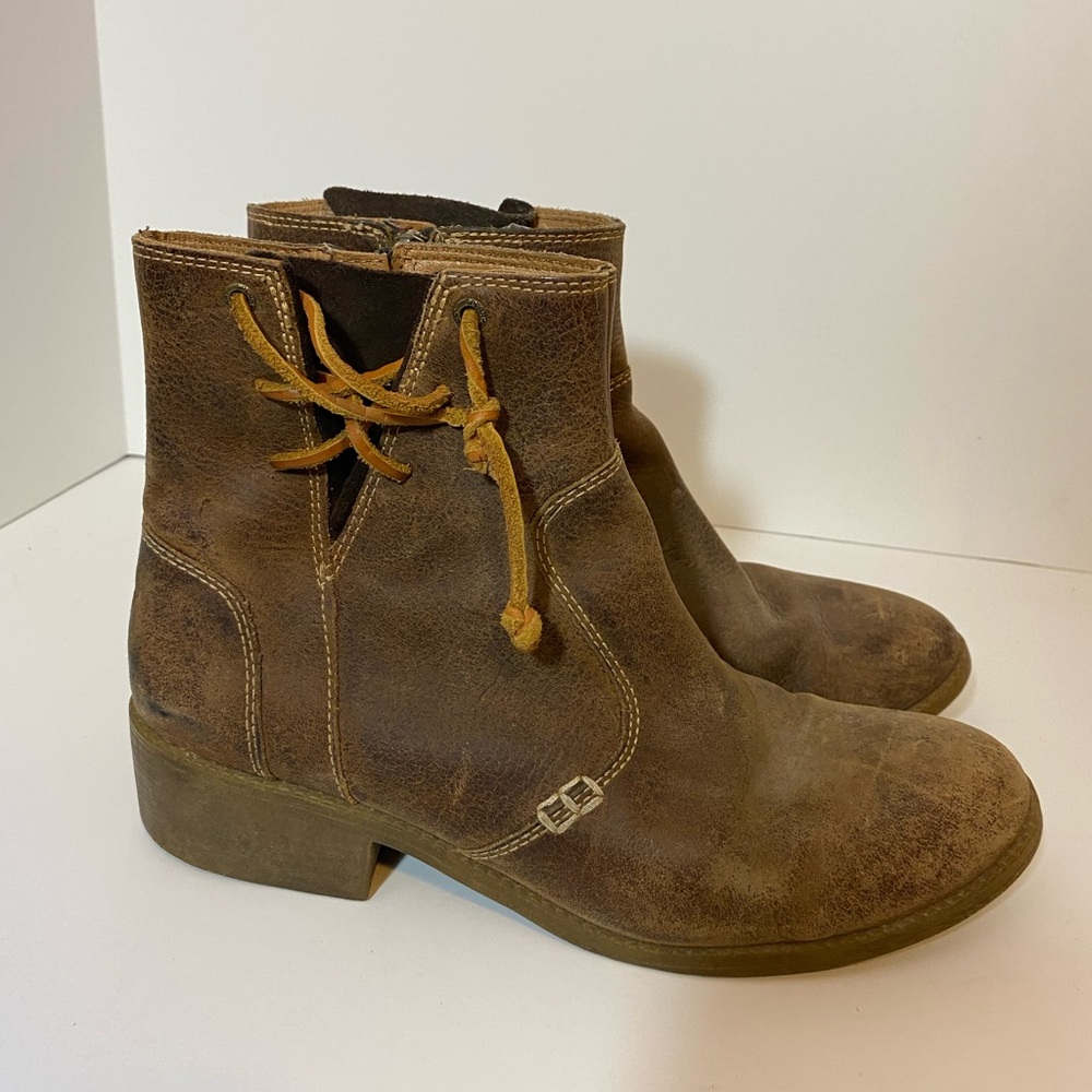 Sperry Brown Leather Boots Zipper Low Heel Womens 9